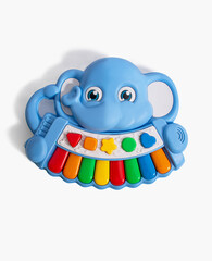 Children's piano in the form of an elephant on a white background. Educational children's toy....