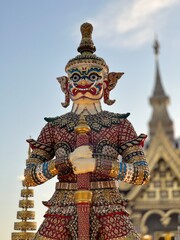 Fototapeta premium Portrait of Thao Wessuwan Statue with the blue sky in the background. Sensitive focus