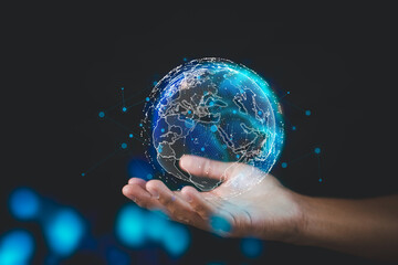 Technologies are connecting the world. The world is held in the palm of a human hand.