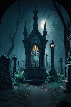 Cemetery Gothic Background for Book Covers, AI Generated