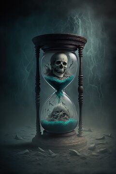 Skulls in an Hourglass, Horror Object, Death, Book Cover Art, AI Generated