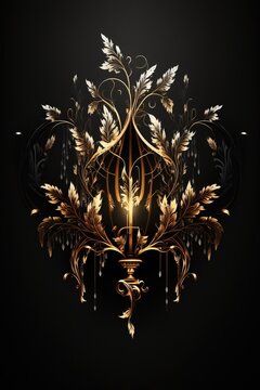 Golden Motif Chandelier, Intricate, Ornate, AI Generated