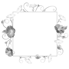Flowers. Floral background. wild flowers. Black and white. Bouquet. Square frame decorated with flowers. Retro. Colorless.