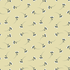 Modern simple vector floral seamless pattern. Abstract background with small scattered  drawn buds that look like berries or seeds. Liberty style wallpapers. Vintage ditsy texture. White, beige and  b