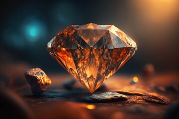 Fototapeta premium rare orange diamond, close up raw material mineral gemstone, idea for gemology and spiritual theme concept, Generative Ai 