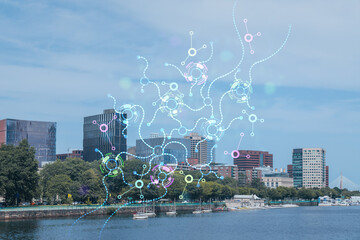 Panorama Boston city view skyline and Massachusetts Institute of Technology campus at day time....