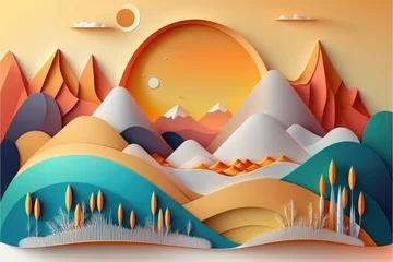 Küchenrückwand glas motiv nature Landscape Paper Cut style with rounded Curved shapes and gradients generative ai abstract geometric lines pattern background © Ecleposs