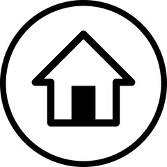 Simple Black and White House in Circle Home Symbol or Website Homepage Button Badge Sign Icon. Vector Image.