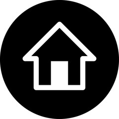 Simple Black and White House in Circle Home Symbol or Website Homepage Button Badge Sign Icon. Vector Image.