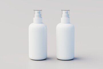 White Plastic Spray Multiple Bottle Mockup. 3D Illustration