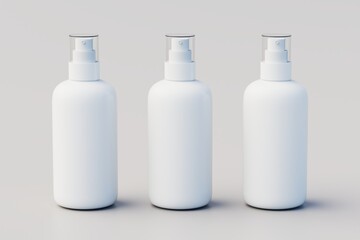 White Plastic Spray Multiple Bottle Mockup. 3D Illustration