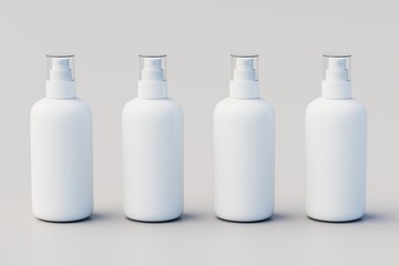 White Plastic Spray Multiple Bottle Mockup. 3D Illustration