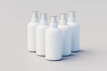White Plastic Spray Multiple Bottle Mockup. 3D Illustration