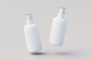 White Plastic Spray Multiple Bottle Mockup. 3D Illustration