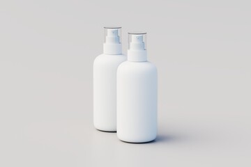 White Plastic Spray Multiple Bottle Mockup. 3D Illustration