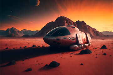 Fototapeta na wymiar The spaceship landed on mars created using Generative AI