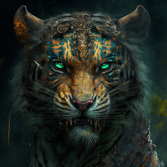 Portrait of an angry tiger created using Generative AI