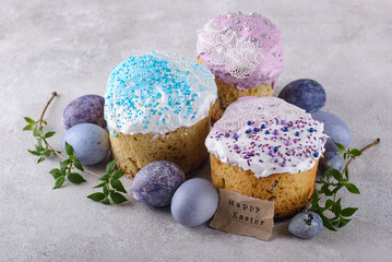 Traditional Ukrainian Easter cake kulich and eggs