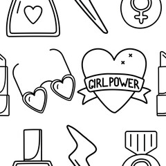 Single hand drawn element of nail varnish, lipstick, glasses pattern. Elements for greeting cards, posters, stickers and seasonal design. 