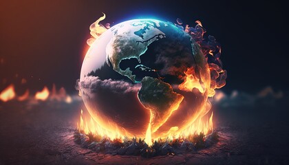 Fototapeta na wymiar world on fire, extreme weather, earth calamity, environmental preservation concept, Generative Ai