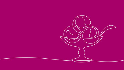 One line continuous ice-cream in a bowl symbol concept. Silhouette of dessert cafe restaurant snack. Digital white single line sketch drawing vector illustration