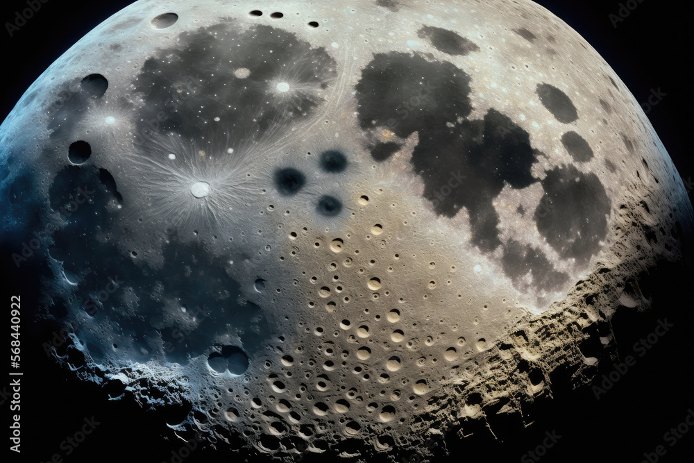 Wall mural moon in close up, displaying the lunar surface's finer characteristics. generative ai