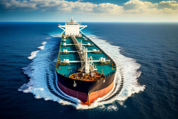 Oil tanker at the ocean, cargo vessel, Cargo ship, transportation, illustration Generative Ai 
