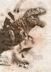 Colorful T-Rex digital illustration. Generative ai