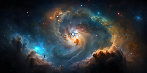 Obraz na płótnie Canvas Night Sky, Universe filled with stars, nebula and galaxy, Space Background, Illustration generativ ai