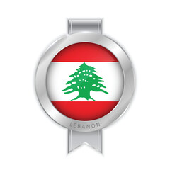 Flag of Lebanon Silver Medal Vector. Realistic 3d silver trophy award medals for winner. Honor prize. Realistic illustration.