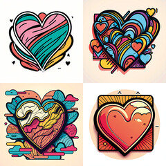 Herzen Icons bunt und poppig für Liebe, Valentinstag, Muttertag und Hochzeit - Generative AI