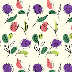 Spring flowers doodles, vector, seamless patterns, women's day, celebration, bouquet, girly, design, wallpaper, product design, for print, textile, wrapping paper, hand drawing, rose, tulip, petal
