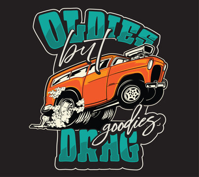 vintage car drag race. tee print design