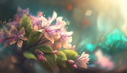 close up dreamy spring flower with sunlight, Generative Ai