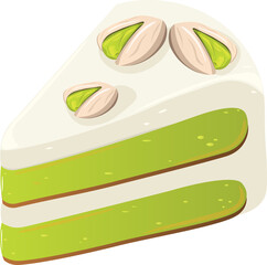 Delicious pistachio cake. Vector cartoon illustration