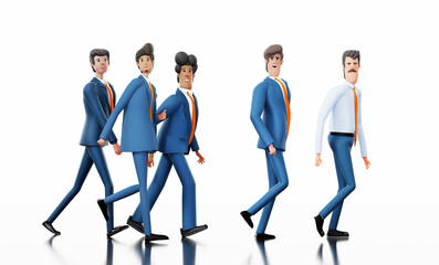 Group of successful business people walking against at white background and looking on camera. 3D rendering illustration  