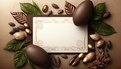 Card illustration for the easter holiday, easter chocolate eggs. Generative AI