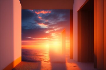 sunset light illuminating the wall - generative ai