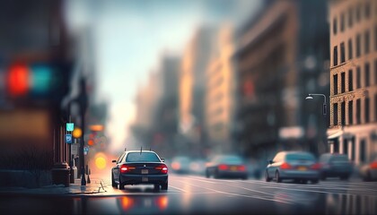 Fototapeta premium blurred urban street with car motion blur, Generative Ai