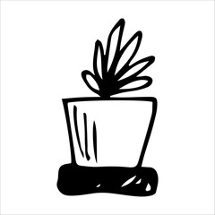 Vector illustration black and white flower vase.