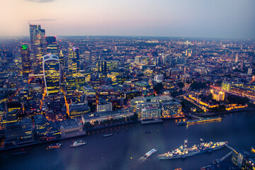 Fototapeta na wymiar City of London banking and business area view at sunset. London, UK