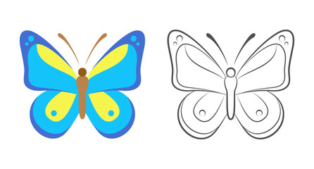 Butterfly color illustration and outline. Cartoon flat simple illustration. Vector insect icon. Logo concept.