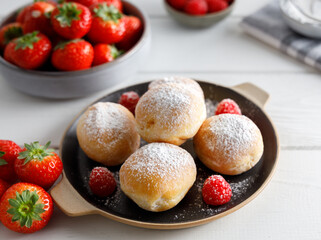 Fritters filled with strawberry and raspberry jam.