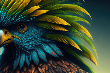Obraz premium bird's backdrop plumage in close up. Generative AI
