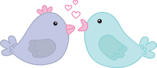 Pair of cartoon cute love birds. Vector illustration