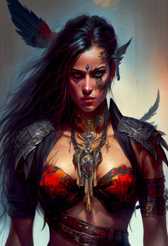 Furious Female Warrior.  Hostile Woman Soldier. Generative AI