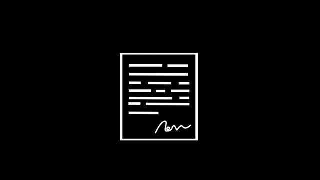 Printer line icon printing a paper, signing contracts, black and white and green screen included, 4k 2D animation