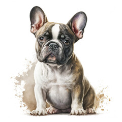 Fototapeta premium Watercolor French Bulldog Dog, Illustration Generative AI