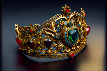  Magnificent Jewelry Crown of Gold and Precious Stones.  Generative AI.