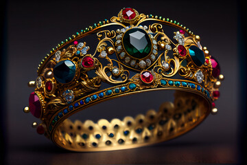 Fototapeta premium Magnificent Jewelry Crown of Gold and Precious Stones. Generative AI.